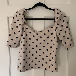 sweetheart neckline bubble sleeve polka dot blouse
